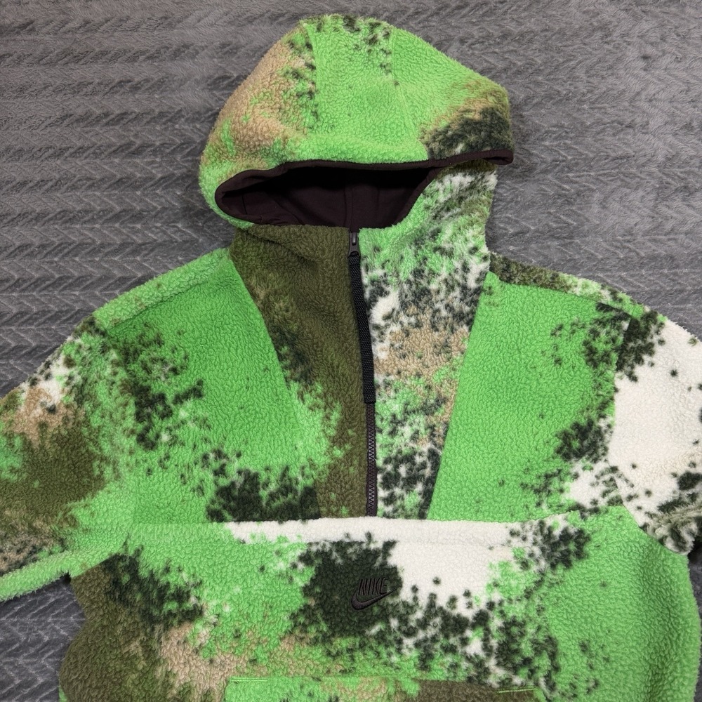 Nike Sportswear Essentials Sherpa Fleece Half Zip Hoodie Camo Mock Neck Pouch - Picture 2 of 12
